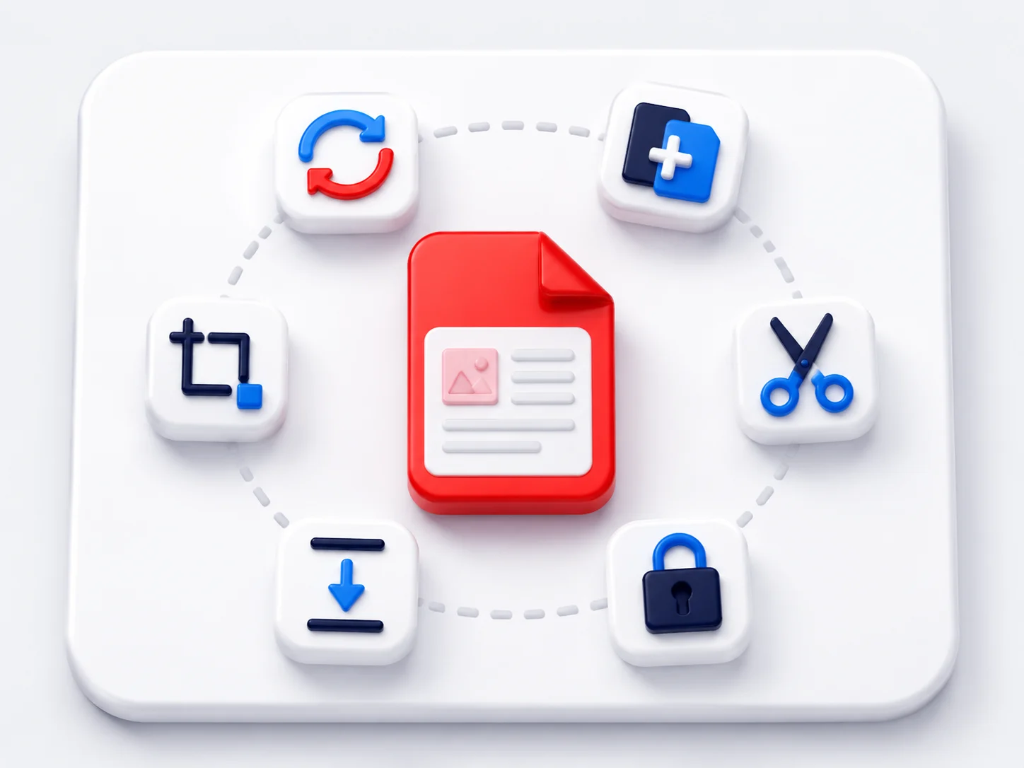 An all-in-one PDF toolkit with conversion, merge, split, compress and security tools around a PDF