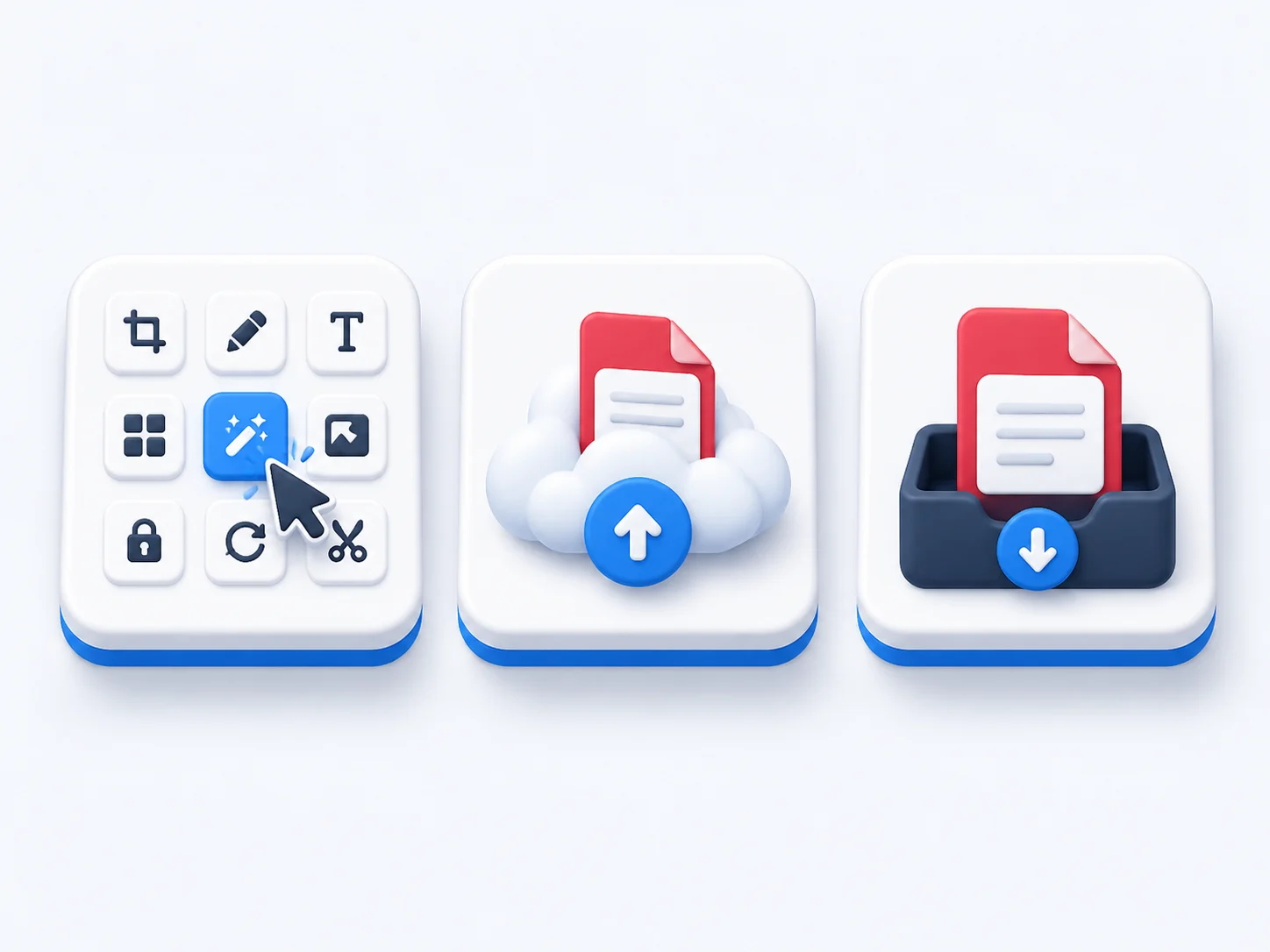 Pick a tool, upload your file and download steps for working with PDFs online